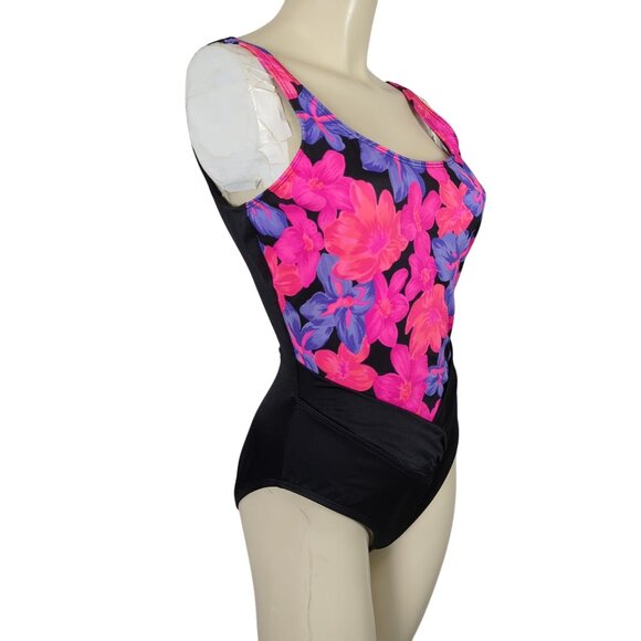 Vintage‎ Secret Solutions one piece Women's Swimsuit pink purple floral black 12 - Picture 4 of 15